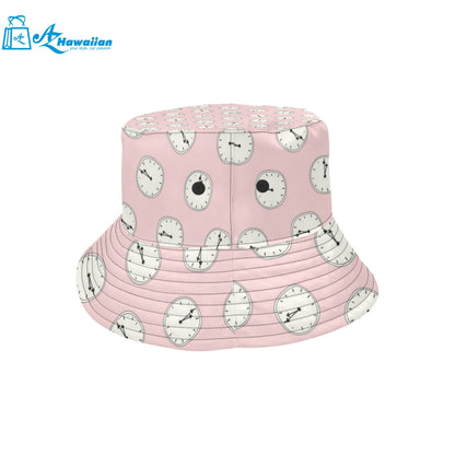 Clock pattern pink blackground Unisex Bucket Hat