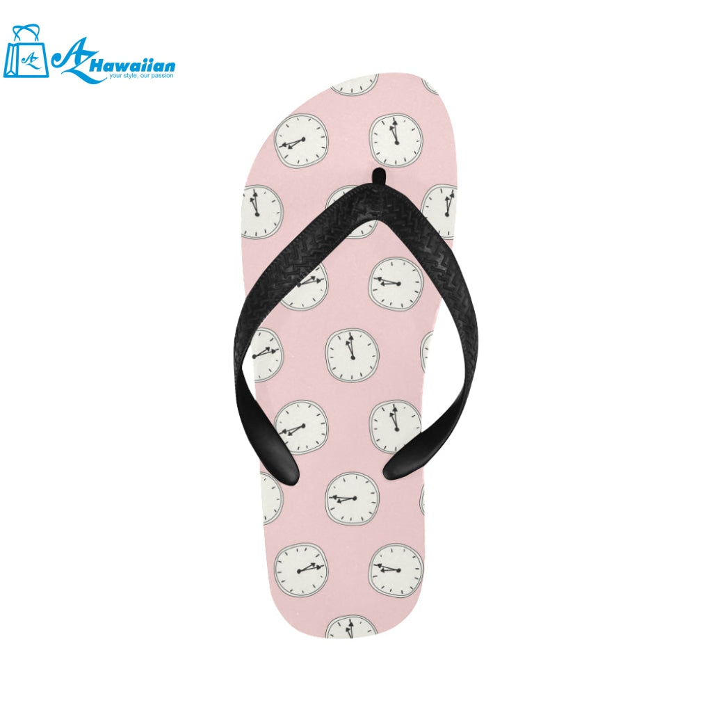 Clock pattern pink blackground Unisex Flip Flops