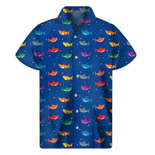 Colorful Baby Sharks Pattern Print Mens Short Sleeve Shirt Hawaiian