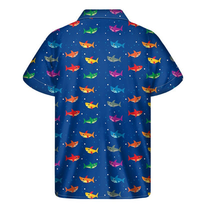 Colorful Baby Sharks Pattern Print Mens Short Sleeve Shirt Hawaiian