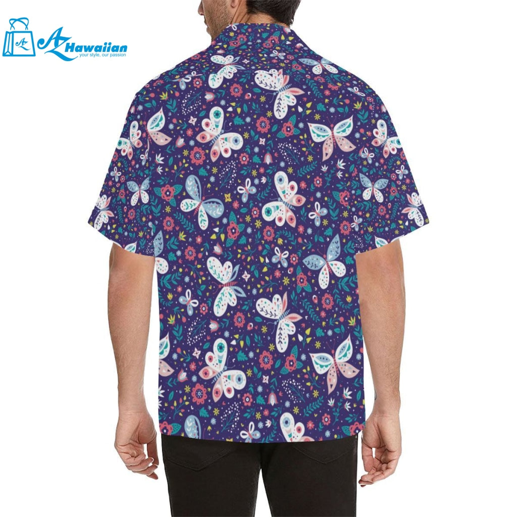 Colorful Butterfly Flower Pattern.eps Mens All Over Print Hawaiian Shirt