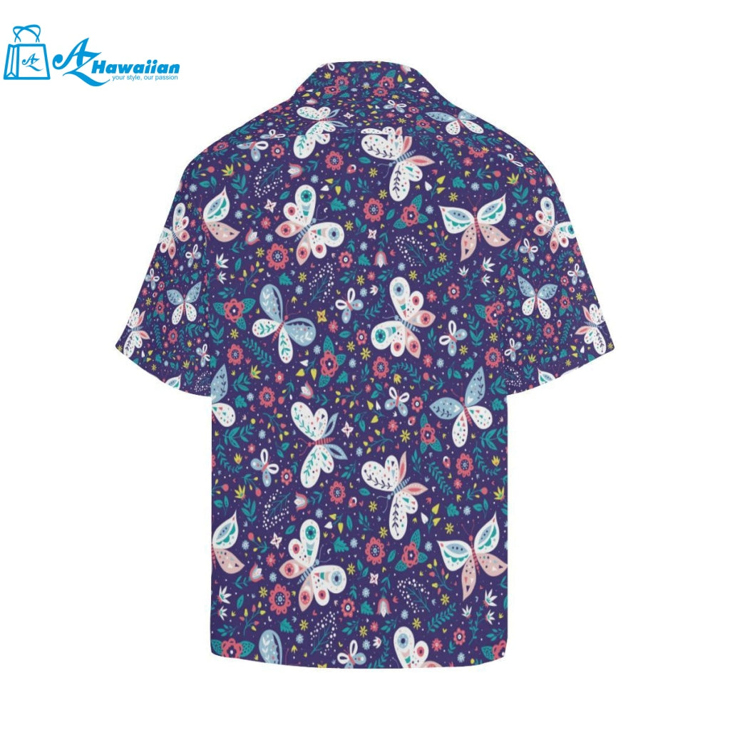 Colorful Butterfly Flower Pattern.eps Mens All Over Print Hawaiian Shirt