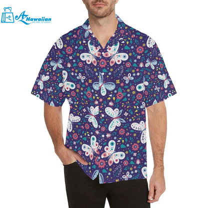 Colorful Butterfly Flower Pattern.eps Mens All Over Print Hawaiian Shirt