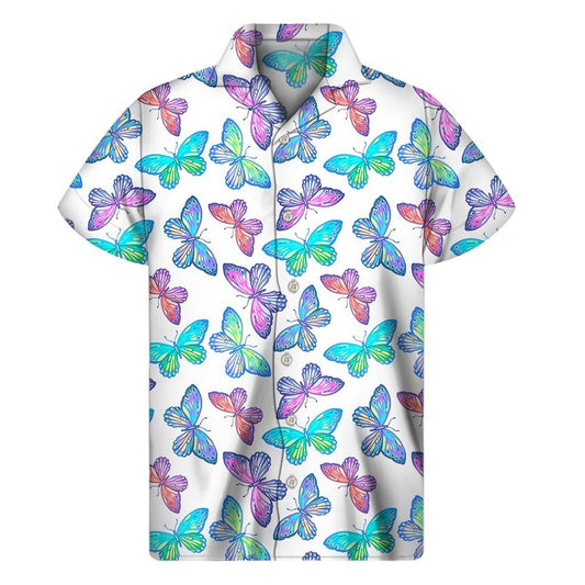 Colorful Butterfly Pattern Print Mens Short Sleeve Shirt Hawaiian