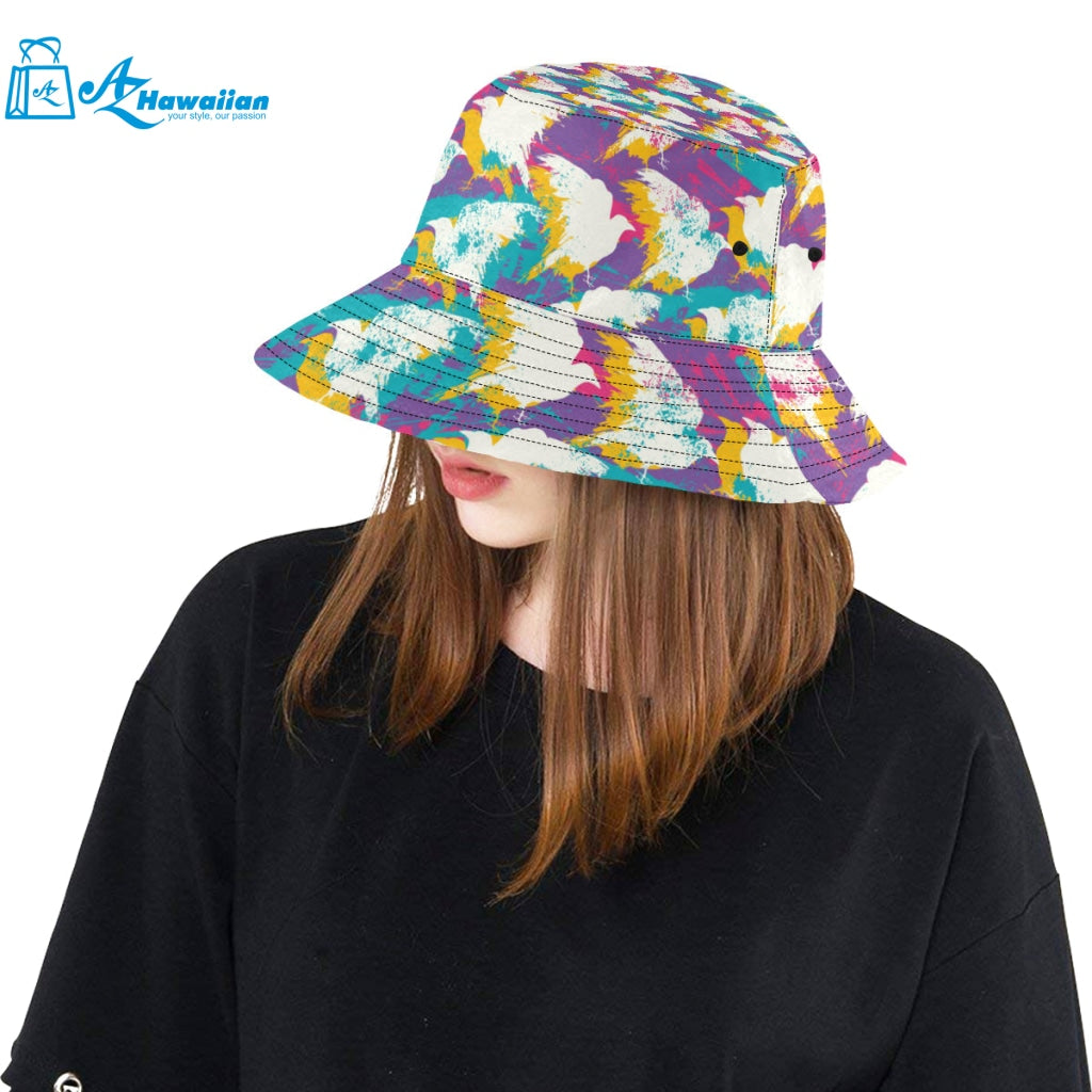 Colorful crow illustration pattern Unisex Bucket Hat