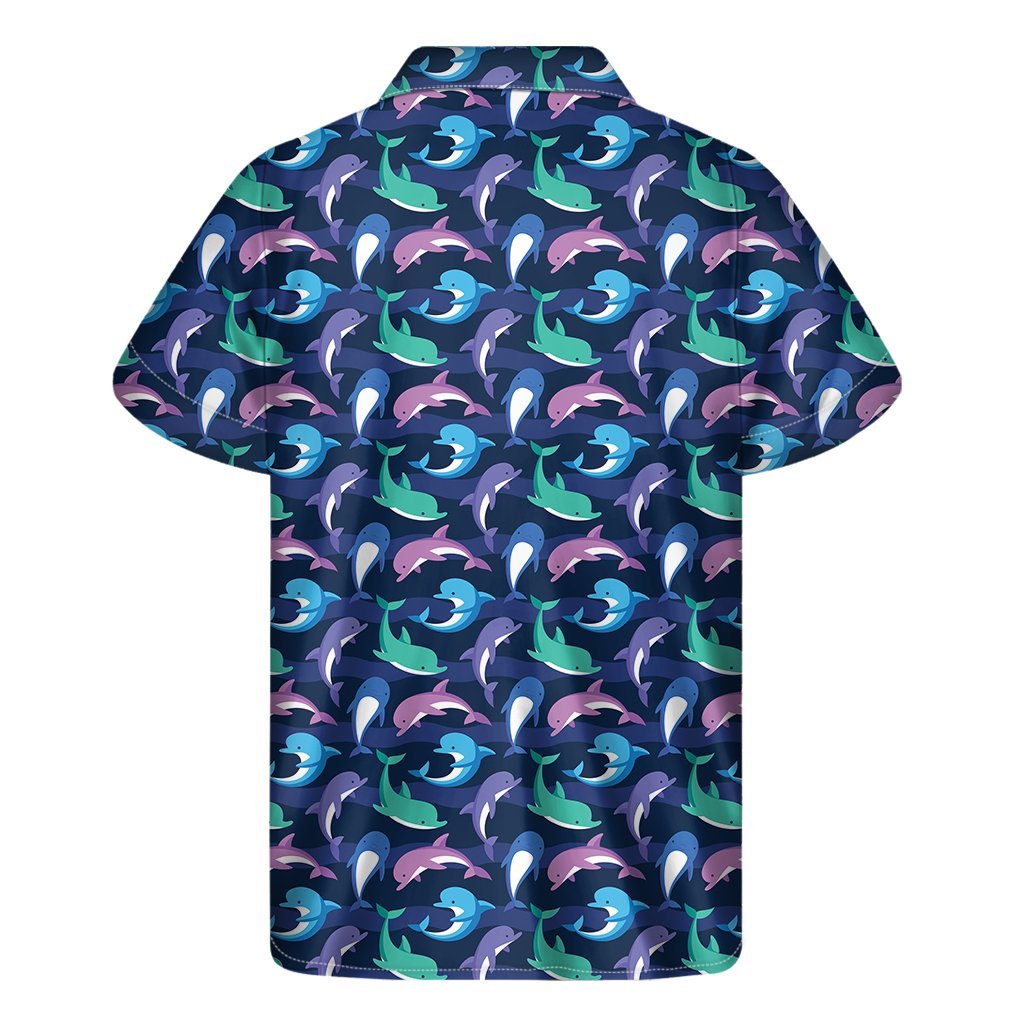 Colorful Dolphin Pattern Print Mens Short Sleeve Shirt Hawaiian