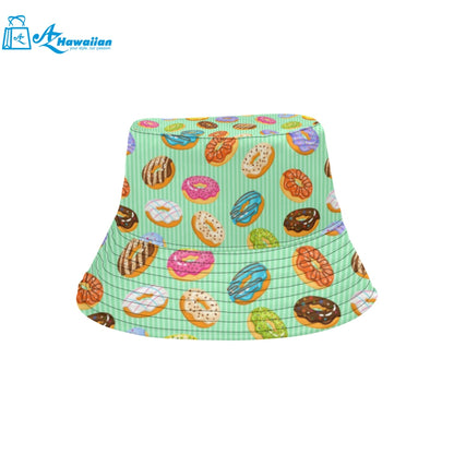 Colorful donut pattern green background Unisex Bucket Hat