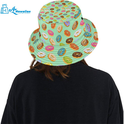 Colorful donut pattern green background Unisex Bucket Hat