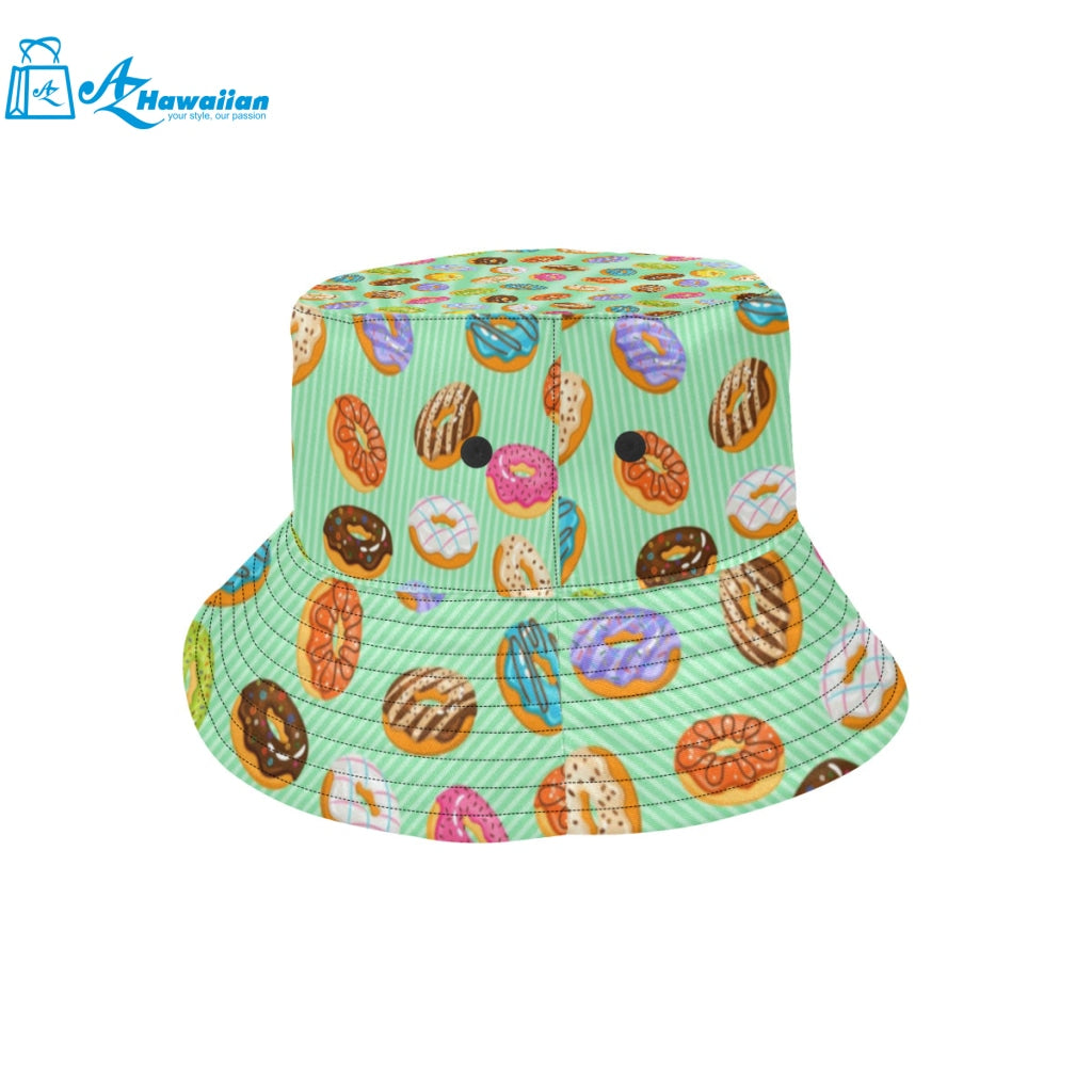 Colorful donut pattern green background Unisex Bucket Hat