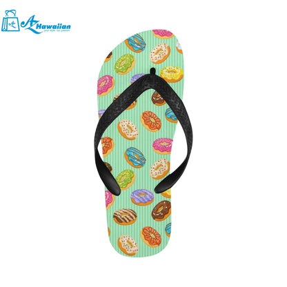 Colorful donut pattern green background Unisex Flip Flops