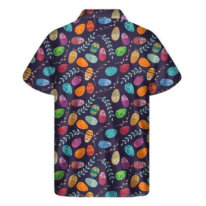 Colorful Easter Eggs Pattern Print Mens Short Sleeve Shirt Hawaiian