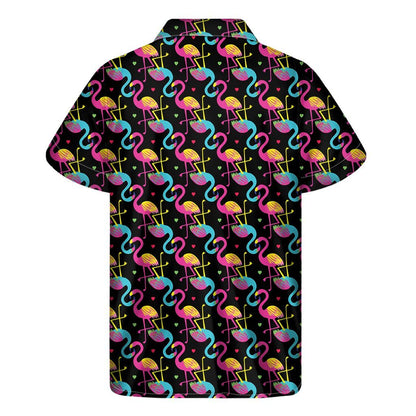 Colorful Flamingo Pattern Print Mens Short Sleeve Shirt Hawaiian