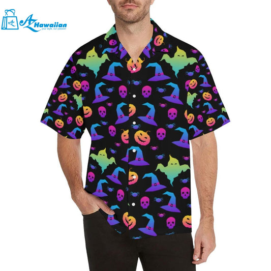 Colorful Halloween Background Mens All Over Print Hawaiian Shirt