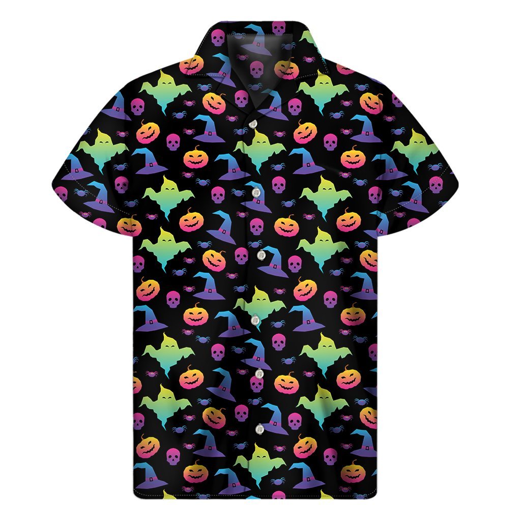 Colorful Halloween Party Pattern Print Mens Short Sleeve Shirt Hawaiian