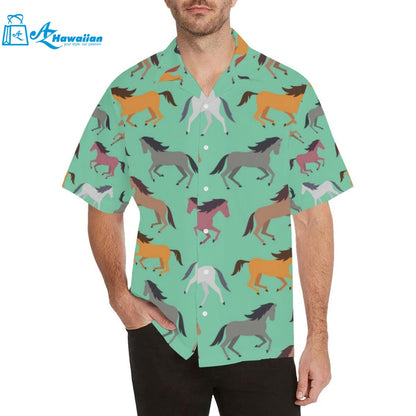 Colorful Horses Pattern Mens All Over Print Hawaiian Shirt