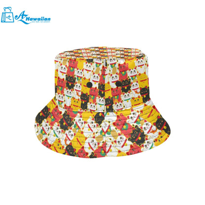 Colorful Maneki neko cat pattern Unisex Bucket Hat