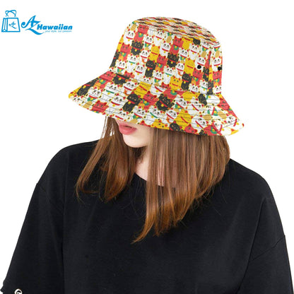 Colorful Maneki neko cat pattern Unisex Bucket Hat