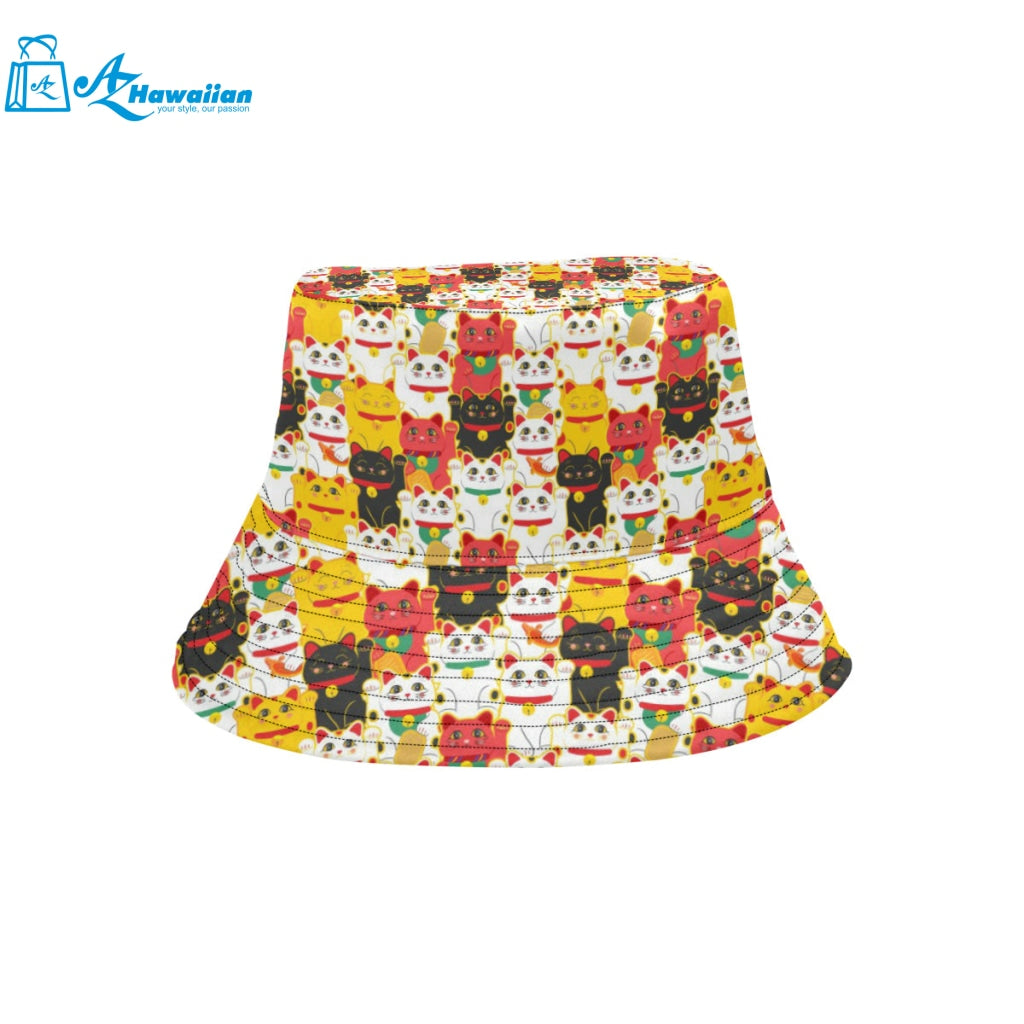 Colorful Maneki neko cat pattern Unisex Bucket Hat