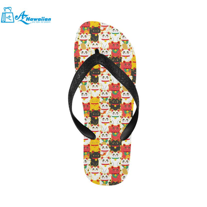 Colorful Maneki neko cat pattern Unisex Flip Flops