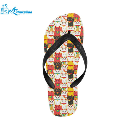 Colorful Maneki neko cat pattern Unisex Flip Flops