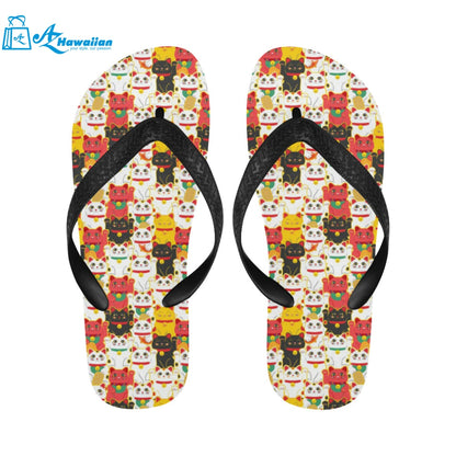 Colorful Maneki neko cat pattern Unisex Flip Flops