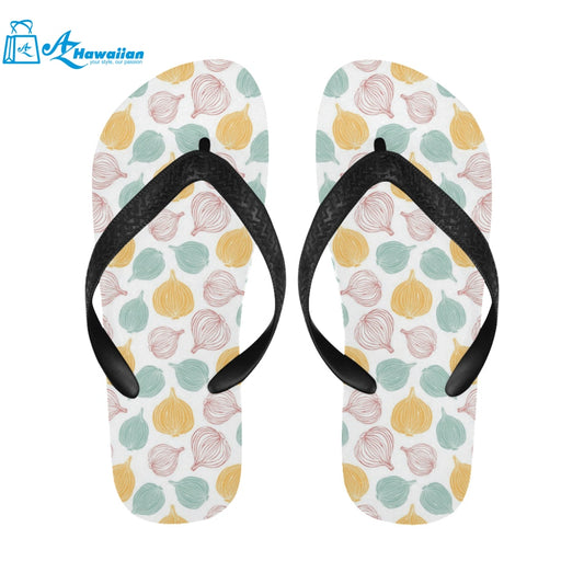 colorful onions white background Unisex Flip Flops