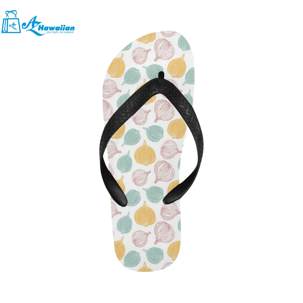 colorful onions white background Unisex Flip Flops