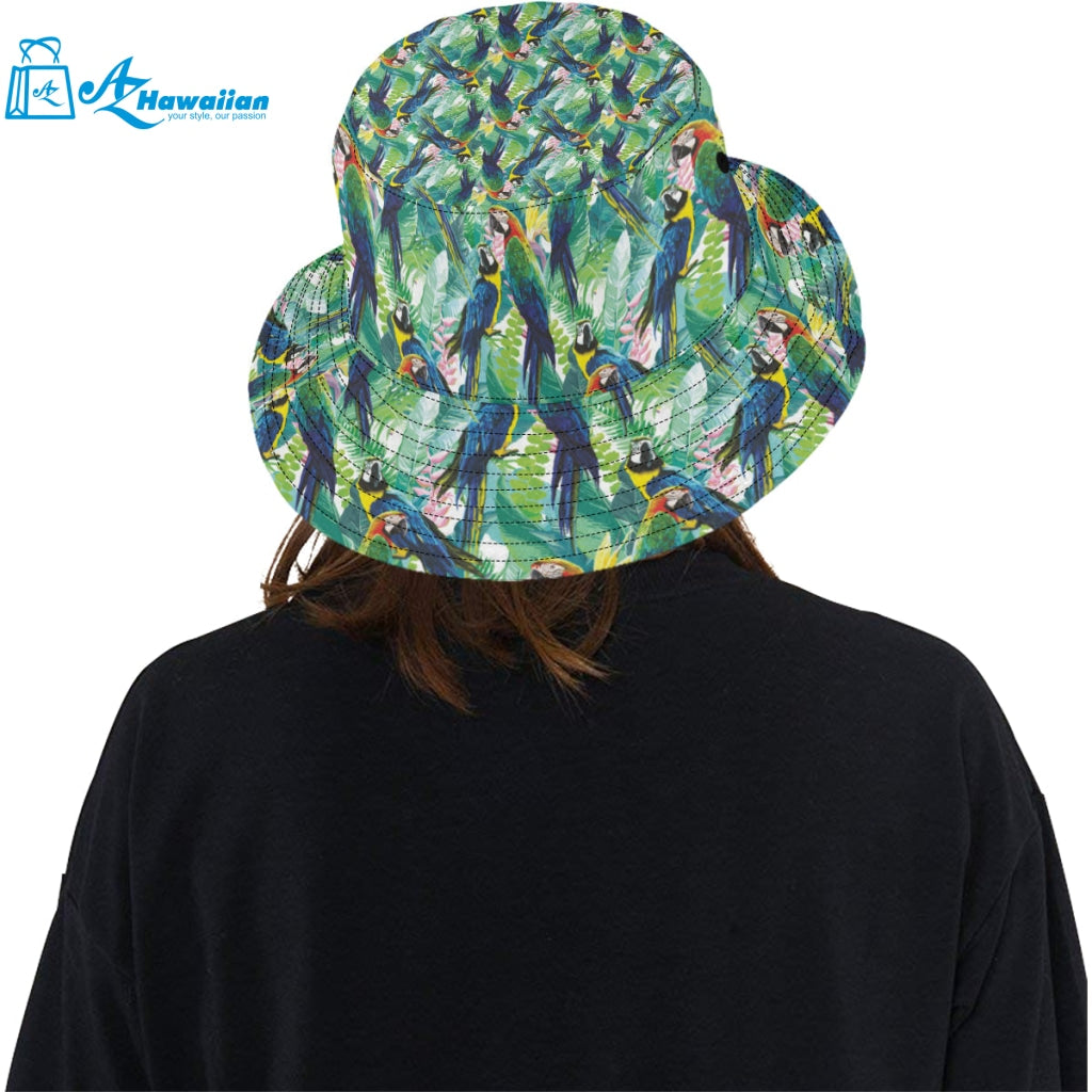 Colorful parrot exotic flower leaves Unisex Bucket Hat