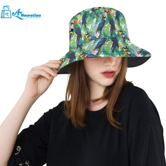 Colorful parrot exotic flower leaves Unisex Bucket Hat