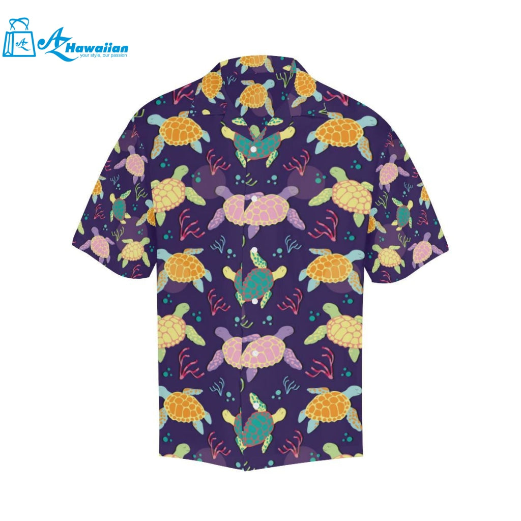 Colorful Sea Turtle Pattern Mens All Over Print Hawaiian Shirt