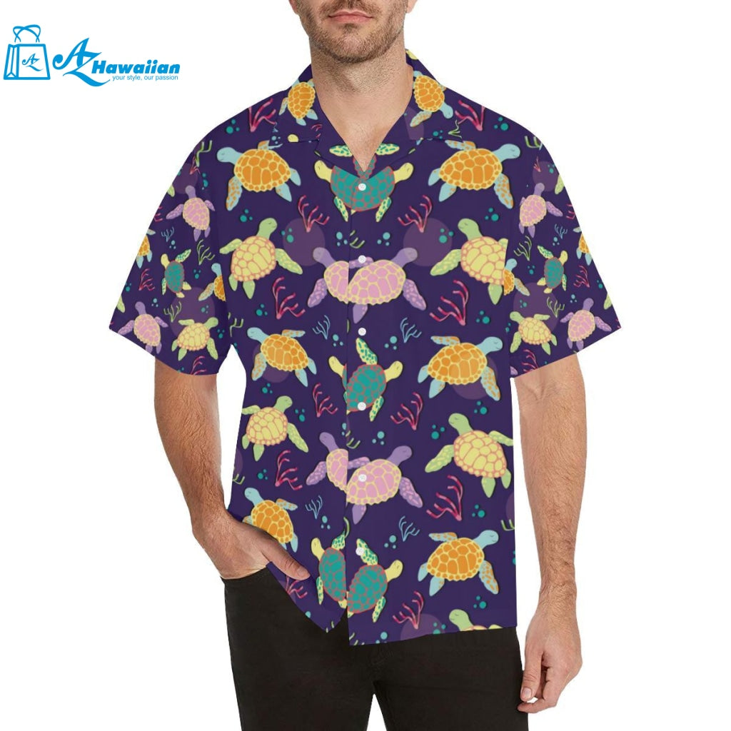 Colorful Sea Turtle Pattern Mens All Over Print Hawaiian Shirt