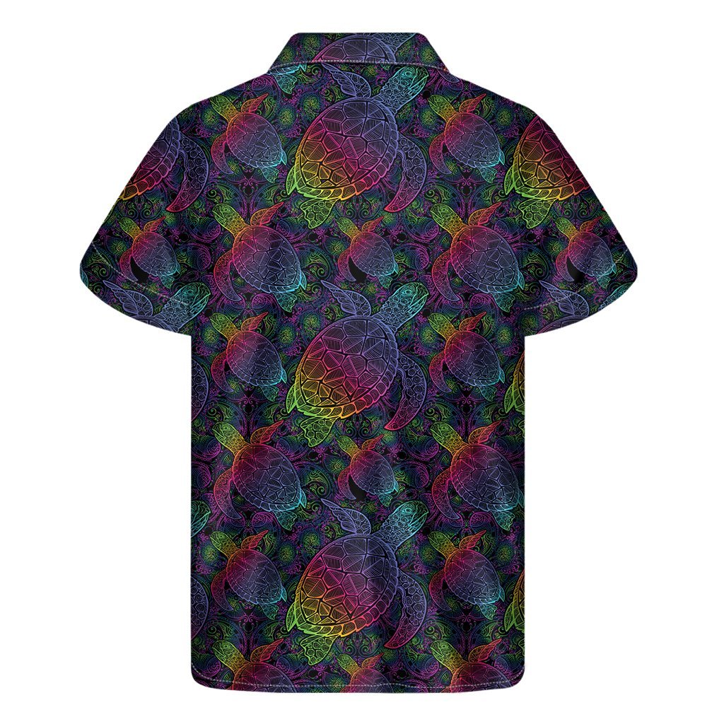 Colorful Sea Turtle Pattern Print Mens Short Sleeve Shirt Hawaiian