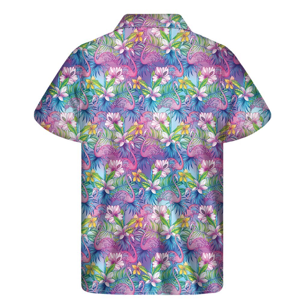 Colorful Tropical Flamingo Print Mens Short Sleeve Shirt Hawaiian