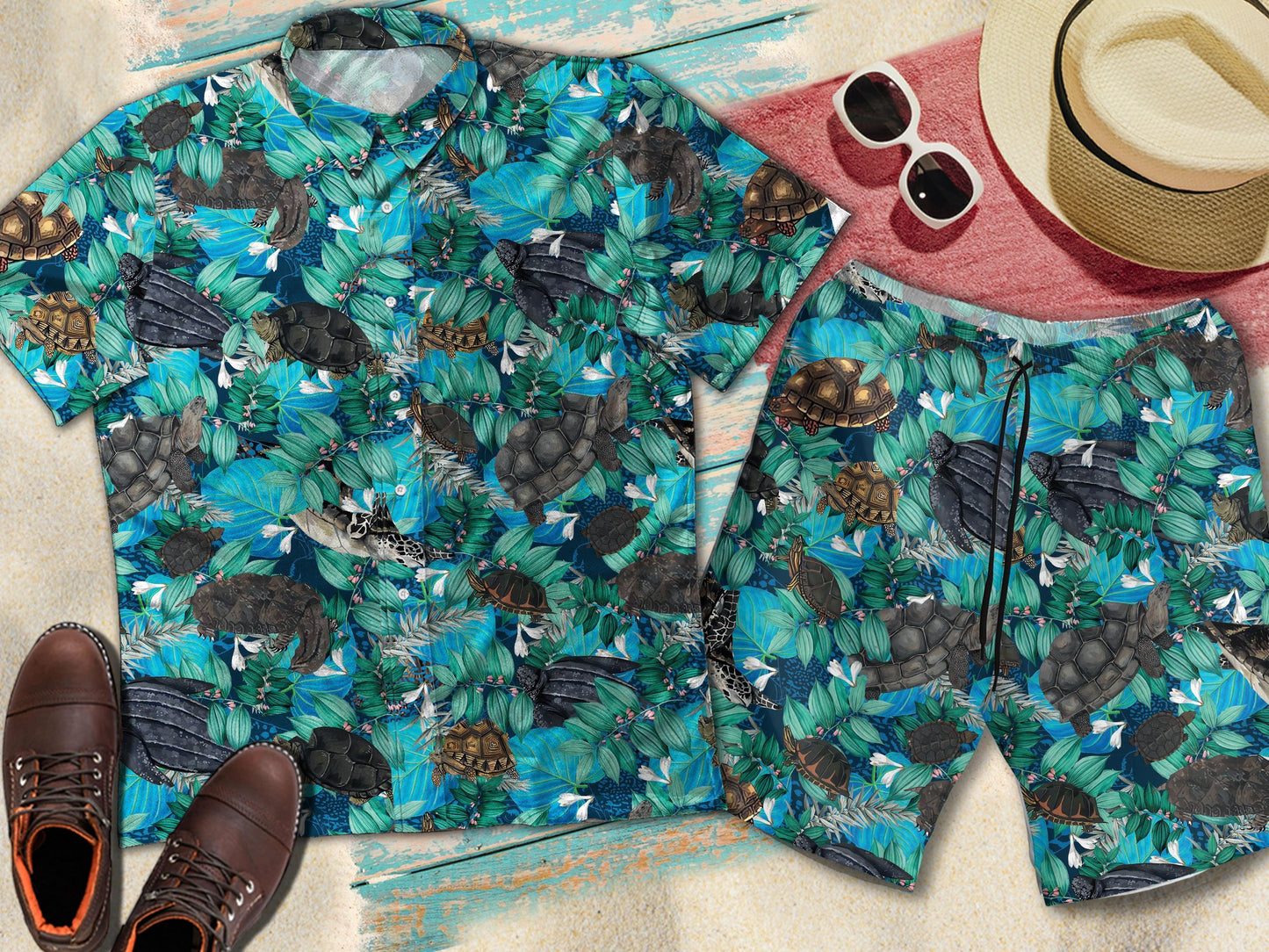 Turtle Deep Sea Vintage Hawaiian Short Sleeve Button Up Shirt