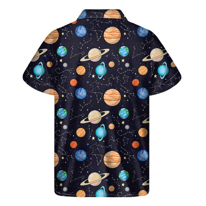 Constellations And Planets Pattern Print Mens Short Sleeve Shirt Hawaiian