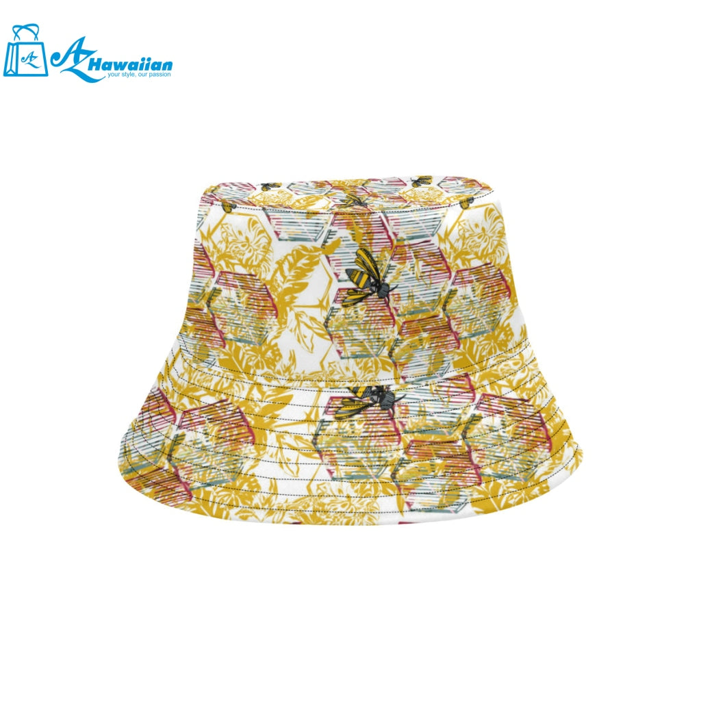 Cool Bee honeycomb leaves pattern Unisex Bucket Hat