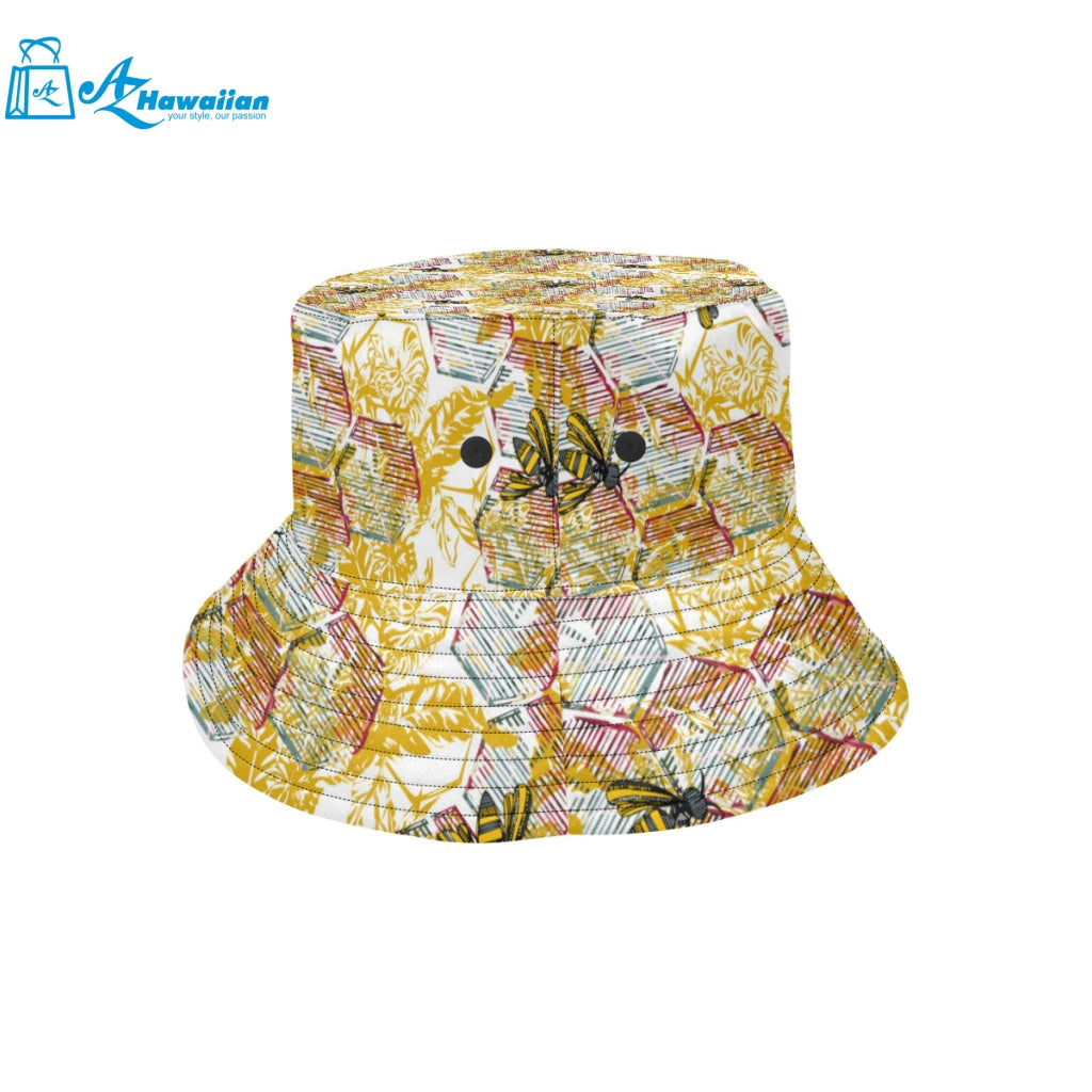 Cool Bee honeycomb leaves pattern Unisex Bucket Hat