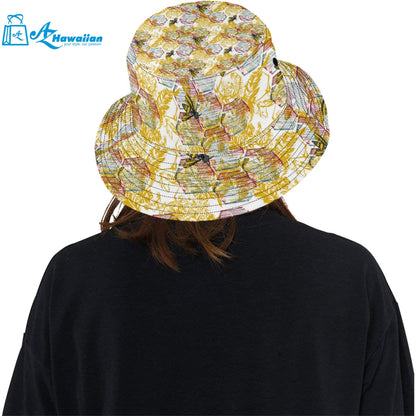 Cool Bee honeycomb leaves pattern Unisex Bucket Hat