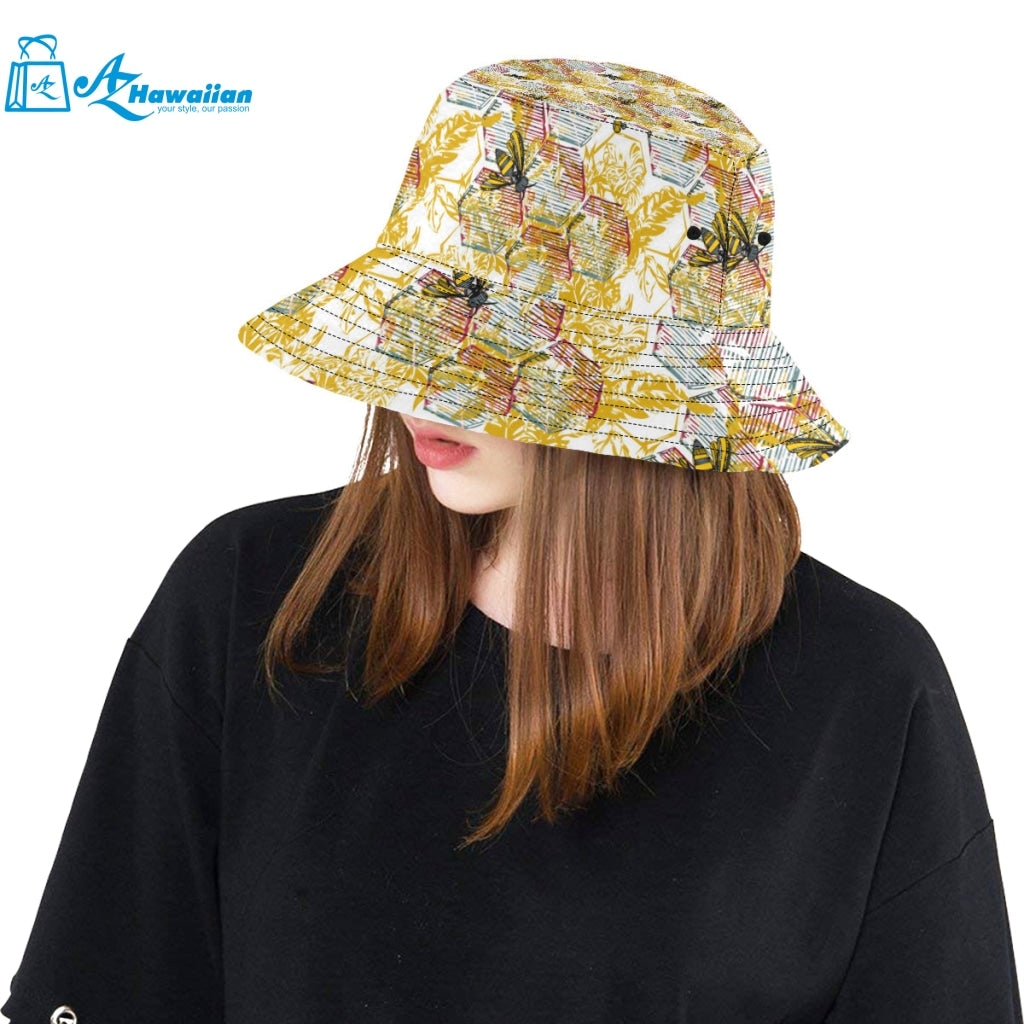 Cool Bee honeycomb leaves pattern Unisex Bucket Hat