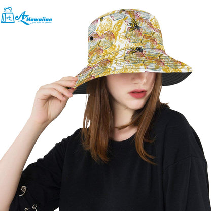 Cool Bee honeycomb leaves pattern Unisex Bucket Hat