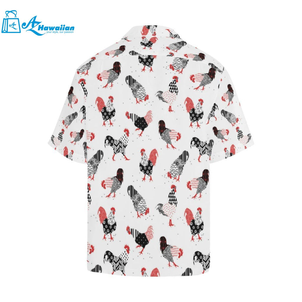 Cool Rooster Chicken Cock Floral Ornament Backgrou Mens All Over Print Hawaiian Shirt