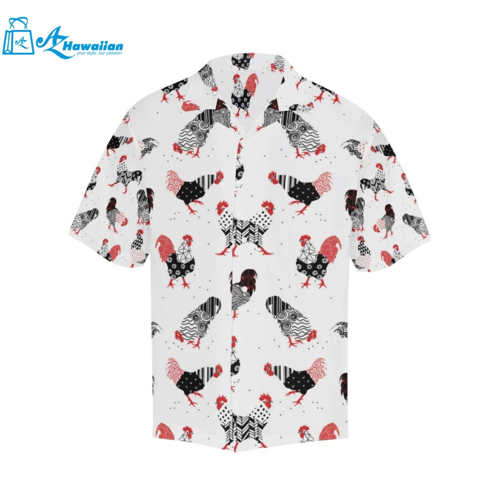 Cool Rooster Chicken Cock Floral Ornament Backgrou Mens All Over Print Hawaiian Shirt