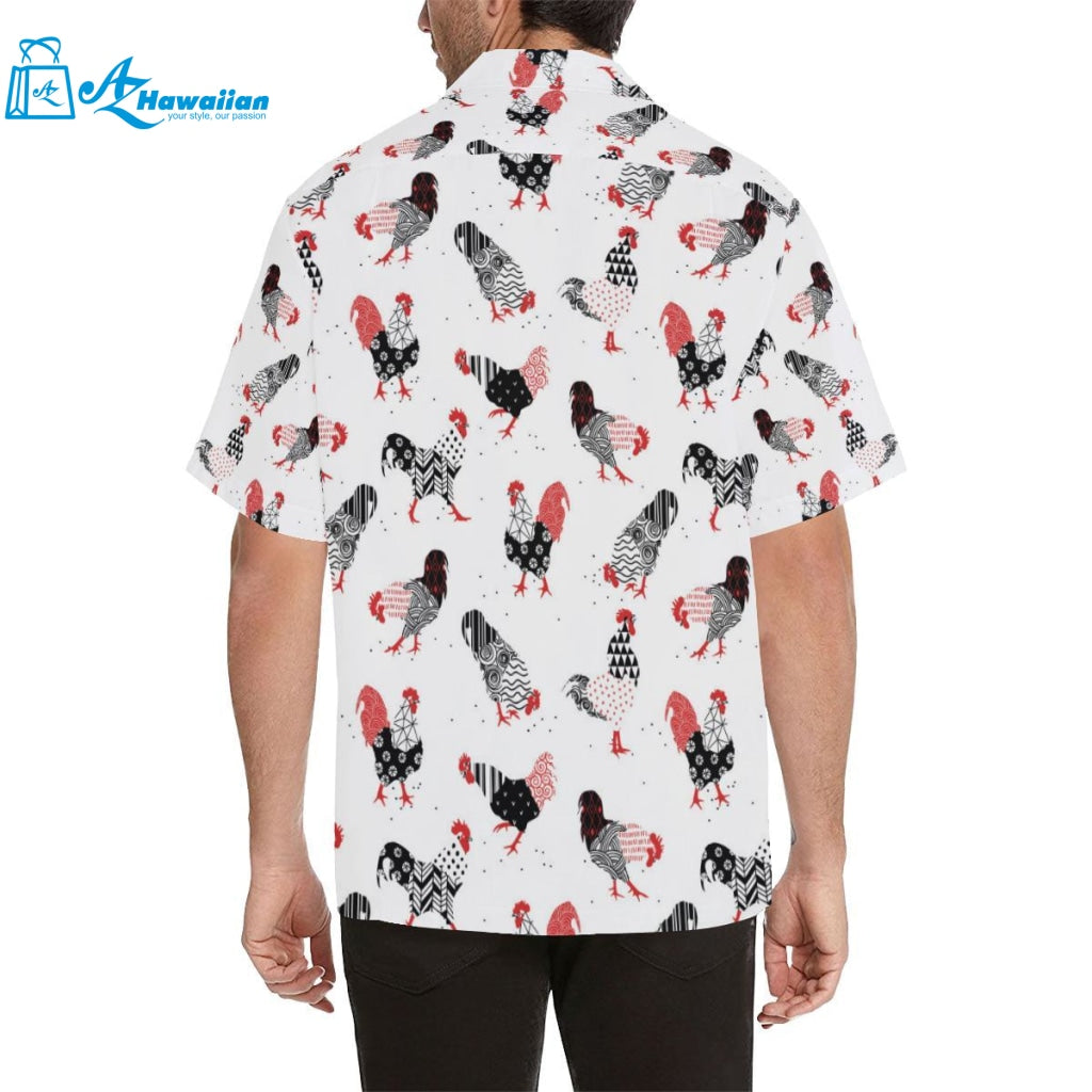 Cool Rooster Chicken Cock Floral Ornament Backgrou Mens All Over Print Hawaiian Shirt