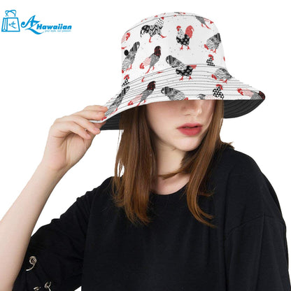 Cool rooster chicken cock floral ornament backgrou Unisex Bucket Hat