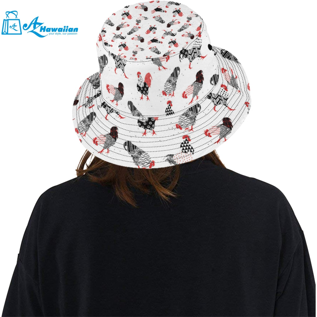 Cool rooster chicken cock floral ornament backgrou Unisex Bucket Hat