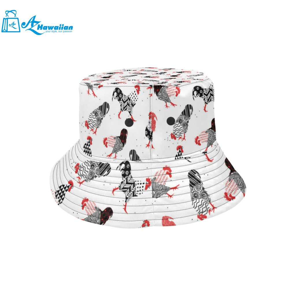 Cool rooster chicken cock floral ornament backgrou Unisex Bucket Hat