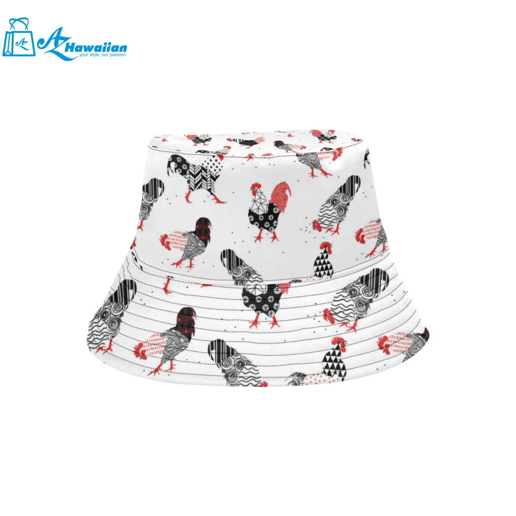 Cool rooster chicken cock floral ornament backgrou Unisex Bucket Hat