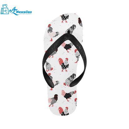 Cool rooster chicken cock floral ornament backgrou Unisex Flip Flops