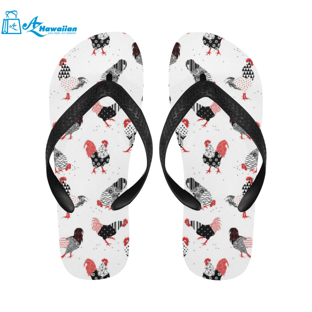 Cool rooster chicken cock floral ornament backgrou Unisex Flip Flops