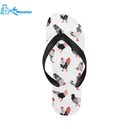 Cool rooster chicken cock floral ornament backgrou Unisex Flip Flops